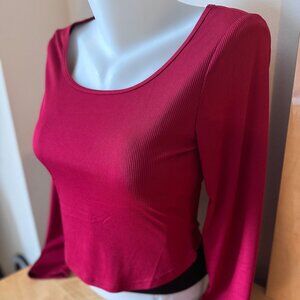 Vibrant Red Long Sleeve Square Neck Women's Shirt